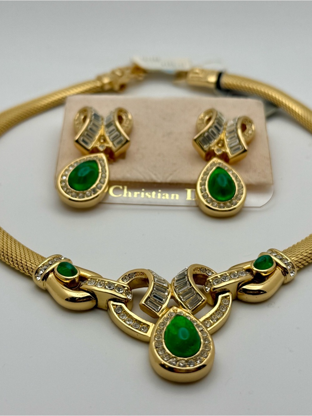 Christian Dior Gold tone Necklace & Earring set with tags